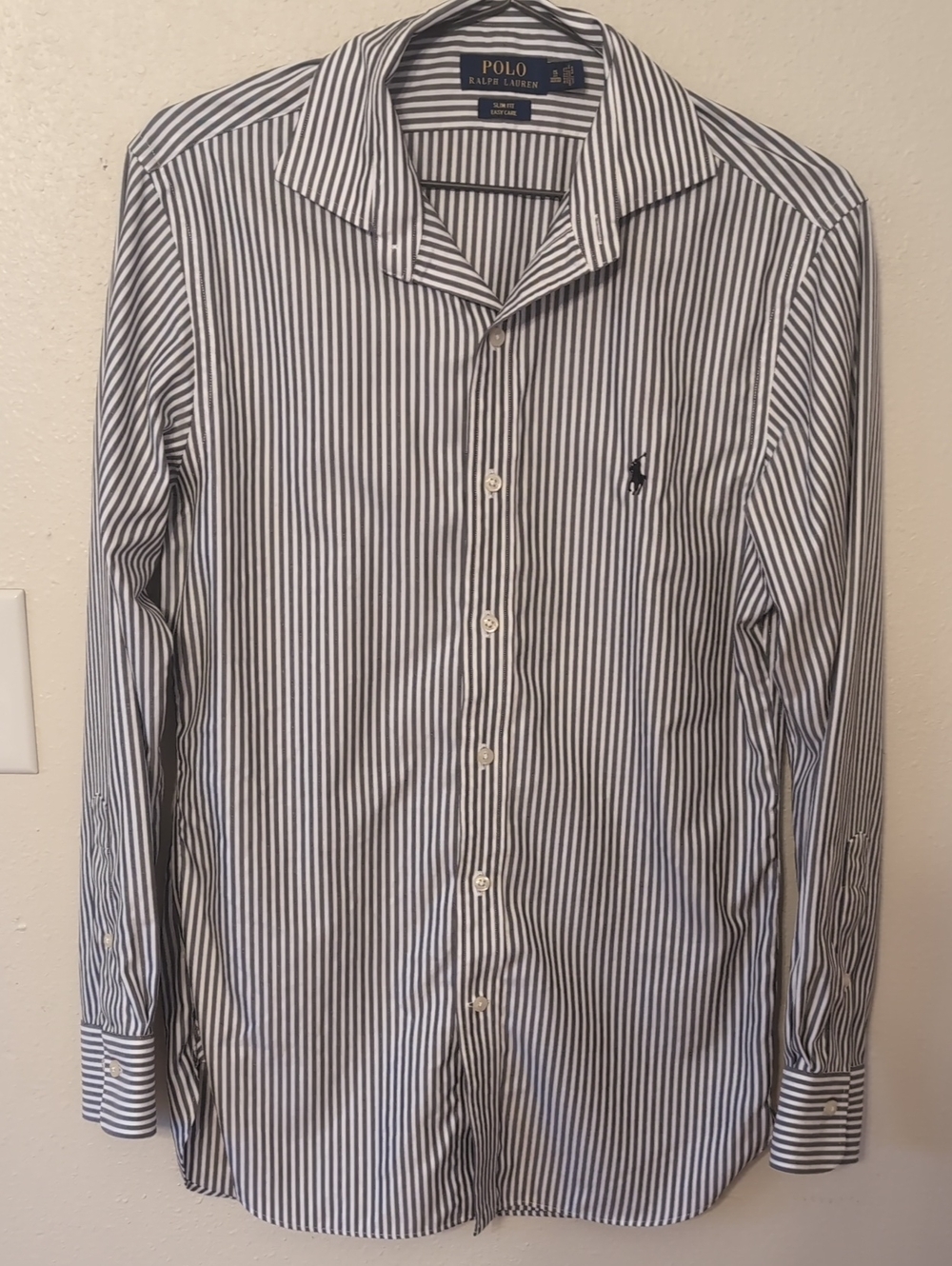 Polo by Ralph Lauren Men's Charcoal and White Striped Dress Shirt Slim Fit
